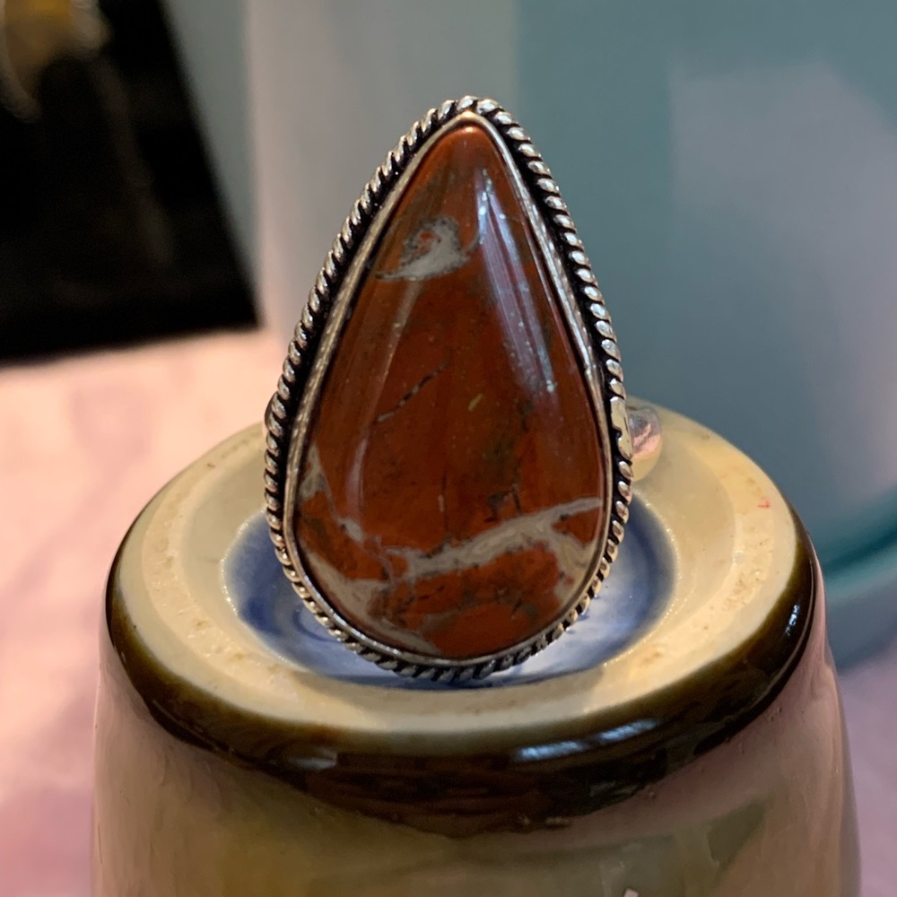 Genuine carnelian gemstone silver ring. Size 11